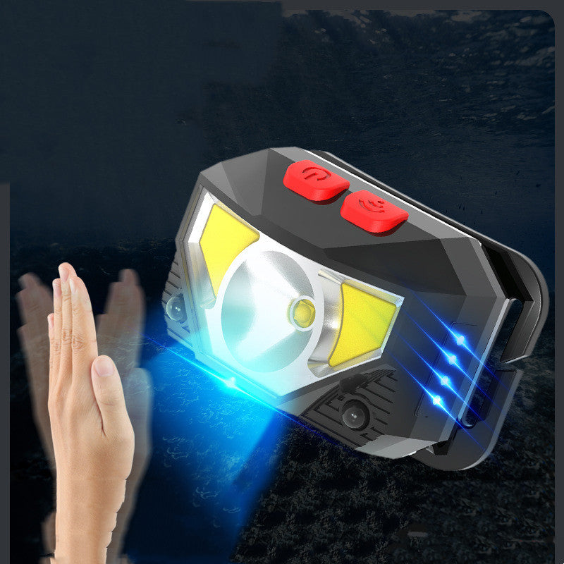 New LED Induction Red Light Fishing Headlight Mini USB Built-in Battery Multifunctional Light COB Major Headlamp